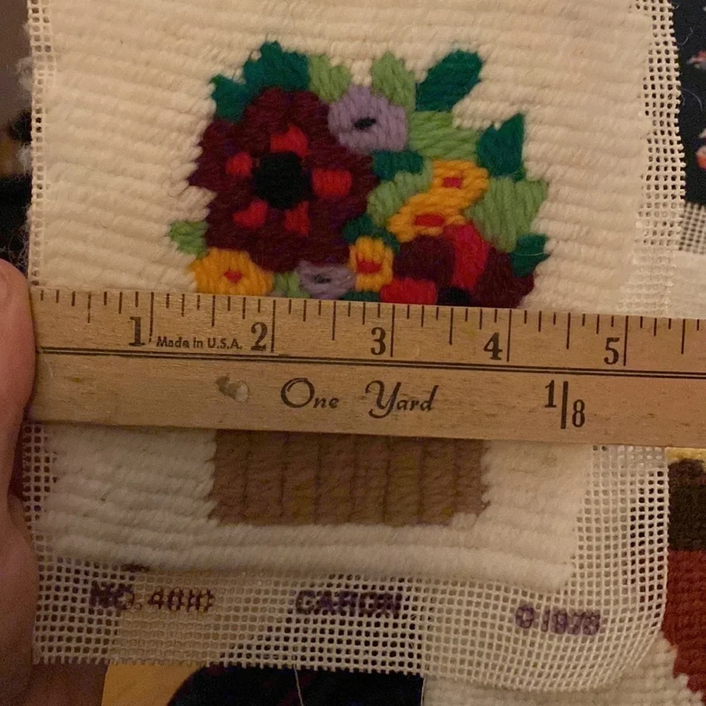 Vintage Yarn Cross Stitch Flowers Flower cottage core